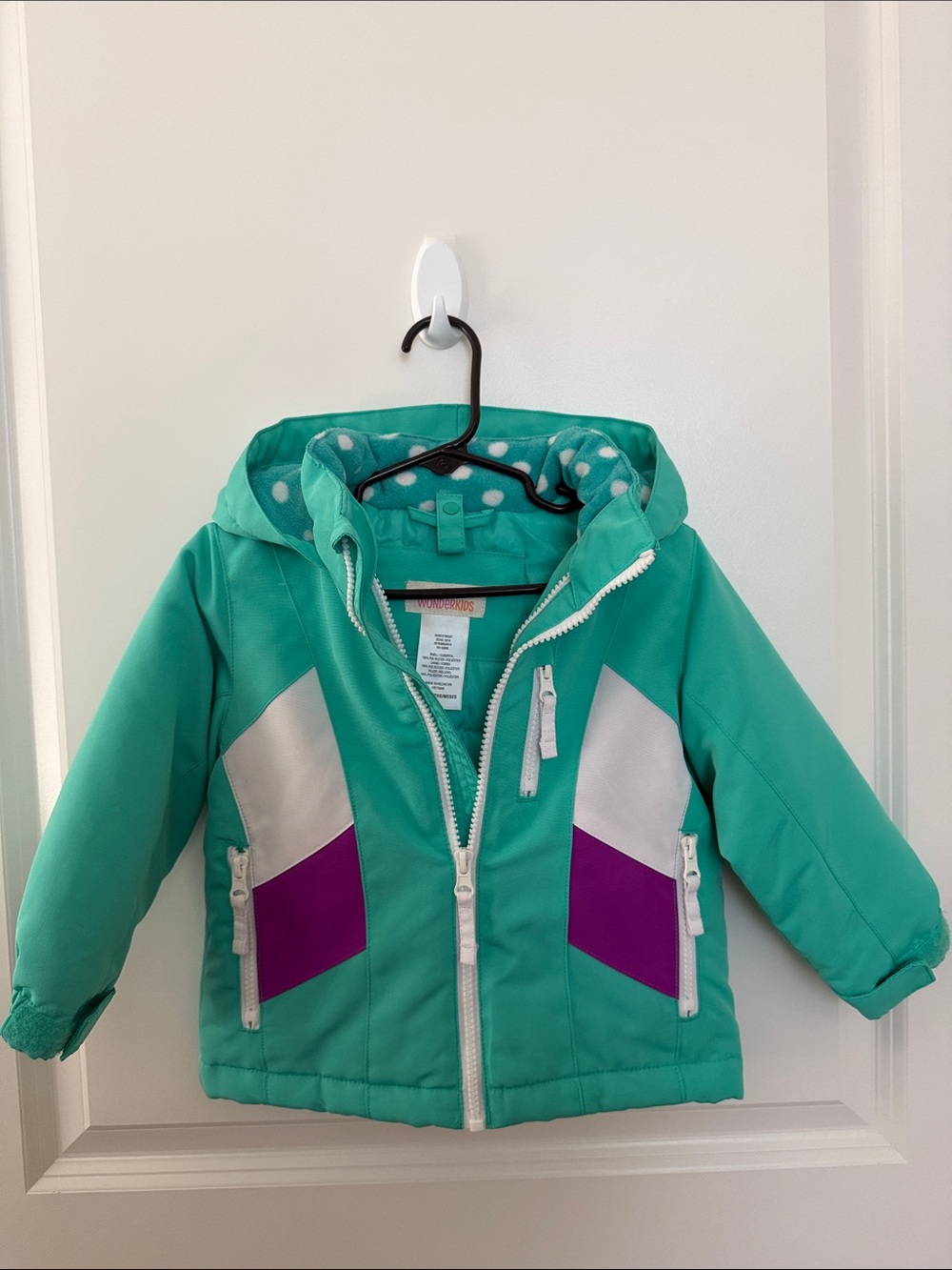 Kids' Teal Hooded Winter Jacket with Purple Accents